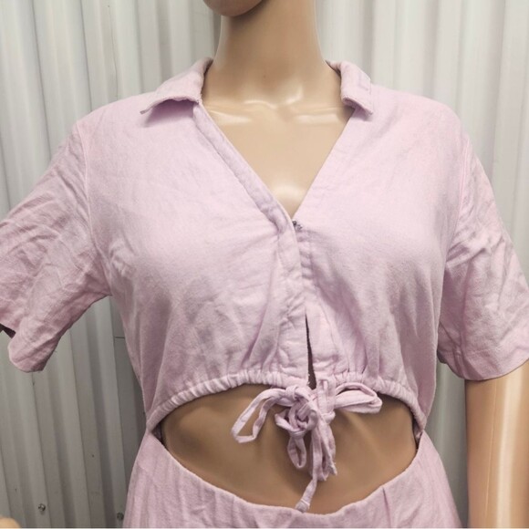 Abercrombie & Fitch Linen-Blend  Cutout Mini Shirt Dress in Lavender XS petite - Picture 5 of 7
